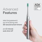 Aquasonic Icon ADA-Accepted Rechargeable Toothbrush | Magnetic Holder & Slim Travel Case | 2 Brushing Modes & Smart Timers | Gentle Micro-Vibrations (Stone)