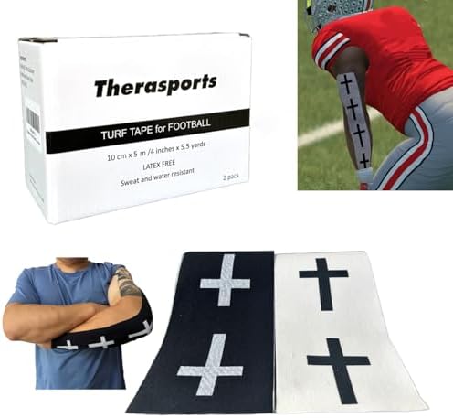 2 Rolls Faith Cross Turf Tape Football - Extra Wide Christian Athletic Turf Tape - Ultra Sticky & Latex Free, Protects from Turf Burn, Waterproof & Flexible (White & Black, 4 inch)