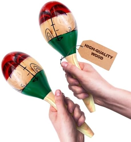 2 Pcs Large Wooden Maracas for Adults - Maracas Set Shakers Musical Instruments for Adults Mexican Maracas Party Favors Wood Maracas Bulk - Hand Percussion Instruments for Adults