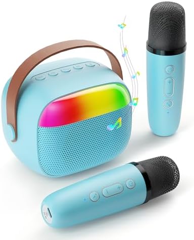 Mini Karaoke Machine for Kids, Toy for Girls Portable Bluetooth Speaker with 2 Wireless Microphones, Fashion Toy Gifts for Christmas Birthday, for 3 4 5 6 7 8+ Year Old Girls Gifts(Blue)