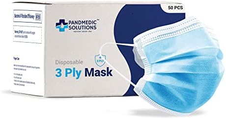 PandMedic Disposable Face Mask Made in USA | Premium Medical American 3 Ply Safety Face Masks Breathable with Elastic Ear Loops - 50ct Box