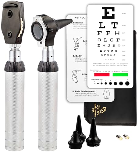 Zyrev 2 in 1 Otoscope Oph Set - Perfect for Nursing & Medical Students with Carry Case, Sight Chart & Replacement Ear Speculums