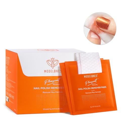Modelones Nail Polish Remover Pads, Acetone Nail Polish Remover Wipes 50 PCS Professional PleaSCENT Individually Wrapped Wet Wipes Easily & Quickly Lemon Smell Glycerin Moisturizing Big Size Portable