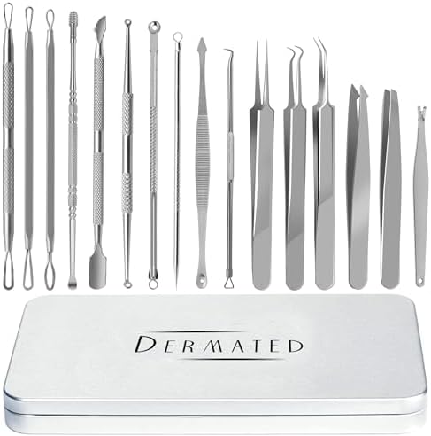 [16 Pcs] Blackhead Remover Tools 2025 Latest Pimple Popper Tool Kit | Stainless Steel Professional Pimple Extractor Tool Kit for Blackheads, Blemish, Comdone, Acne, Zit, and Whiteheads for Face & Nose