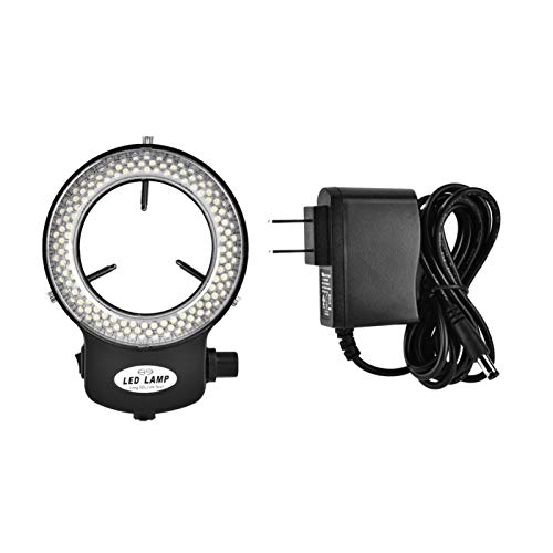 Akozon Microscope LED Light, Microscope Camera 144 LED Beads Light Source Brightness Adjustable Ring Lamp for Stereo Microscope & Camera (Black)