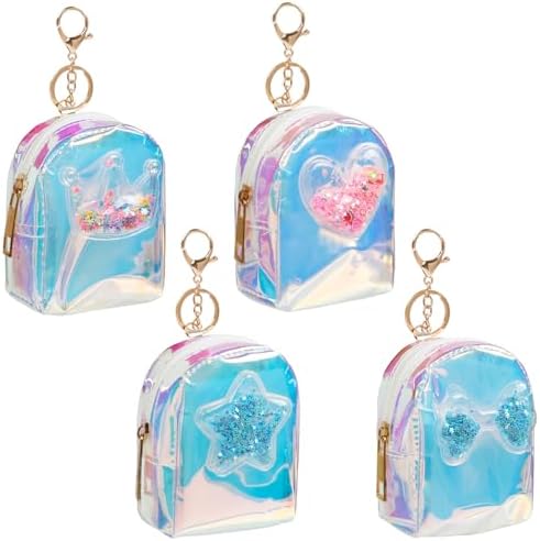 4Pcs Mini Backpack Keychain,Cute Cosmetic Bag for Women,Transparent Makeup Bag Key Pocket Lipstick Bag Card Holder Data Cable Organizer Zipper Pouch (Multicolor B)