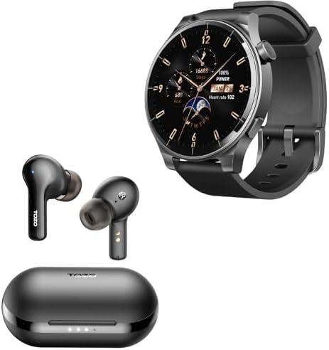 TOZO S5 Smartwatch (Answer/Make Calls) Sport Mode Fitness Watch, Black + A2 Wireless Bluetooth in-Ear Headphones Black