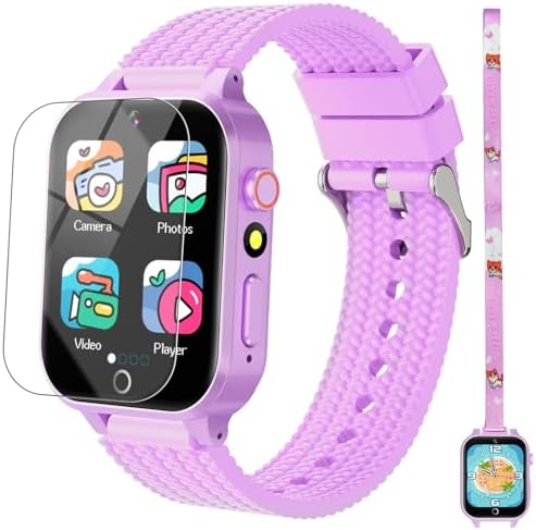 Smart Watch for Kids Girl Gift Ages 3-12, 2 Screen Protector, 26 Puzzle Games, HD Camera Video Music Player Touchscreen Pedometer, Educationtal Toy Brithday Gifts for Girl Ages 4 5 6 7 8 9 10(Purple)