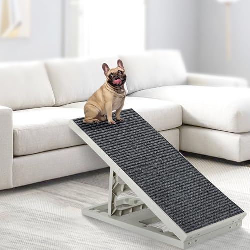 Indoor Dog Ramp Bed for Small Medium Pets,Adjustable Height Cat Ramp with Non-Slip Carpet,Folding Collapsible Dog Ramp for Couch,Sofa,Chair