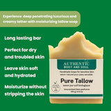 1 Ingredient Organic Tallow Soap for Sensitive Skin - 130 grams plus, Pack of 1 - Unscented and Fragrance Free Beef Tallow Skincare, Naturally Gentle (UNSCENTED) (PURE SINGLE BAR)