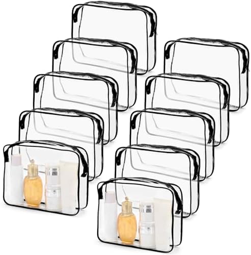 Tbestmax 10 Pack Clear Cosmetic Bags Makeup Bags Portable Waterproof TSA Approved Travel Toiletry Bags Organizer