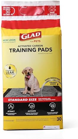 Glad for Pets Black Charcoal Puppy Pads - Super Absorbent Disposable Dog Pee Pads, Potty Training Pads, and Pet Supplies - Dog Pee Pads for Crate Training and Indoor Use 23" x 23" - 30 Count