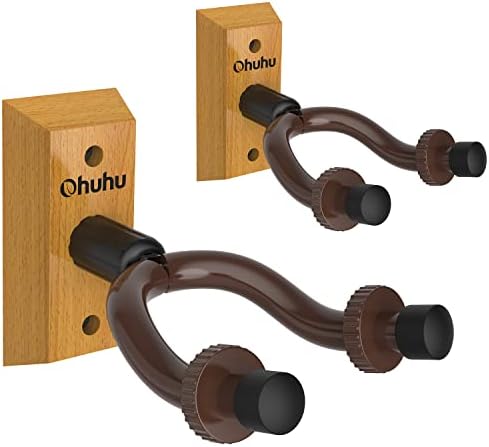 Ohuhu Guitar Wall Mount Hanger, 2-Pack Rotatable Hardwood Guitar Hangers with Screws, Adjustable Stopper Guitar Mount Hook Holder Stand for Acoustic Electric Guitar Banjo Bass Ukulele Mandolin (Wood)