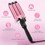 3 Barrel Curling Iron Hair Crimper: Aleath Dual Voltage Three Barrels Hair Waver - 1 inch Curler Wand