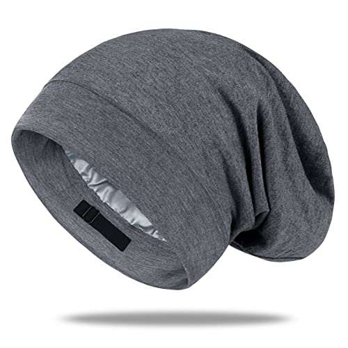 OLESILK Mulberry Silk Bonnet for Women, Unisex Adjustable Sleep Cap, Real Silk Hair Wrap, Pearl Grey