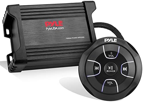 Pyle Waterproof Bluetooth Marine Amplifier Receiver - Weatherproof 2 Channel Wireless Amp for Stereo Speaker with 600 Watt Power, Wired RCA, AUX and MP3 Audio Input Cable - (Black)
