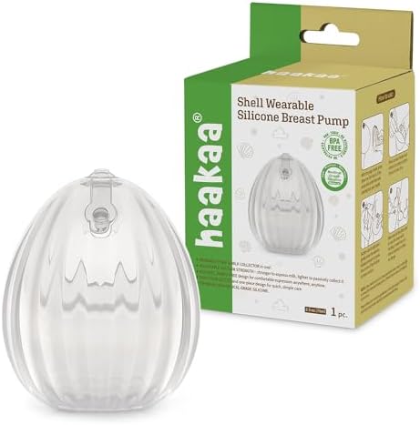 HAAKAA Shell Wearable Hands-Free Manual Breast Pump/Milk Collector – Medical-Grade Silicone – Compact, Portable & Discreet – Leak-Proof Valve 2.5 oz 1PK