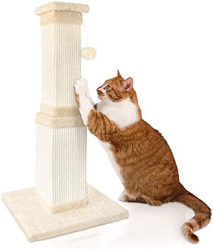AGYM Cat Scratching Post, 32 Inch Cat Scratching Post for Large Cats, Scratching Posts for Indoor Cats Adults, Cat Scratch Post with Nature Sisal, Beige