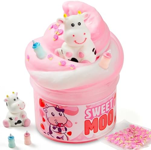 JOYIN Strawberry Milk Cow Slime - Soft, Non-Sticky, Mess-Free, Stress Relief Butter Slime Toys for Kids Classroom Reward, Boys and Girls Birthday Gifts Party Favors