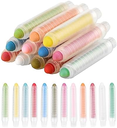 Dustless Chalk for Kids, Colored Sidewalk Chalk With Holder,Non-Toxic Washable Toddlers Chalks Drawing Writing for Outdoor Art Play,Blackboard(12 Pcs)