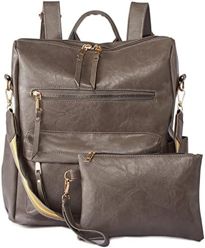 K.E.J. Women Backpack Purses Fashion Leather Backpack Purse 2-PCS Travel Backpack Handbag Satchel Bags Ladies Shoulder Bag