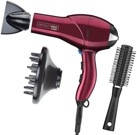 INFINITIPRO by CONAIR Hair Dryer with Diffuser | Salon Performance AC Motor Blow Dryer | Includes Diffuser, Concentrator and Bonus Blow-Out Brush | Burgundy - Amazon Exclusive