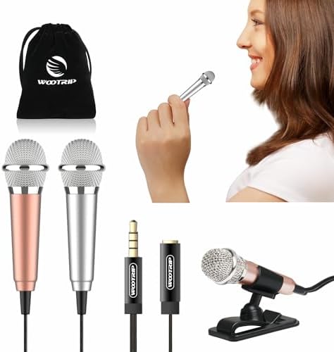 [2PCS] Mini Karaoke Microphone, Mini Voice Recording Microphone Portable Karaoke Mic for Singing, Recording, Voice Recording(Silver/Gold)