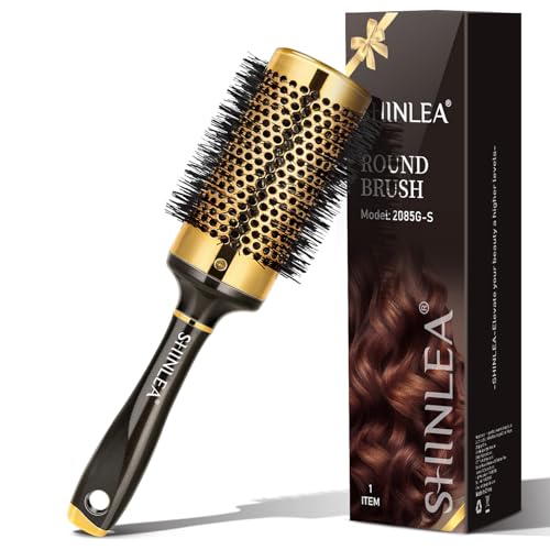 Large Round Brush for Blow Drying, Aluminum Round Hair Brushes for Women, Roller Brush for Blow Drying and Styling, Gold, Hair Brush for Curly and Straight-2 Inch Barrel, 2.95 Inch with Bristles