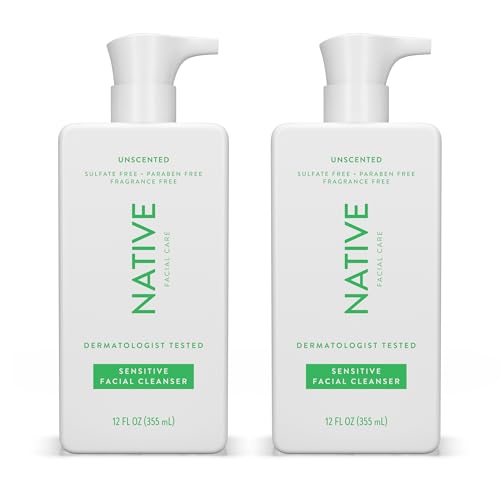 Native Sensitive Face Wash 12 fl oz (2 Pack), Unscented Facial Cleanser with Aloe and Vitamin B3, Daily Face Cleanser for Sensitive Skin - 2 Pack, (12 fl oz each)