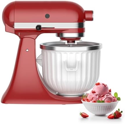 Ice Cream Maker Attachment for Kitchenaid Stand Mixers, Compatible with 4.5Qt to 7Qt for Kitchenaid Mixers, 2-Quart Capacity, Sorbet Gelato & Ice Cream Maker for Kitchenaid Mixer Attachments, White