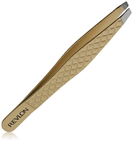 Revlon Hair Removal Tweezer, Gold Series Slant Titanium Coated, Diamond Particles For Maximum Grip, High Precision Tweezers for Men, Women & Kids (Pack of 1)