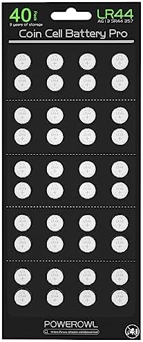 POWEROWL High Capacity LR44 Batteries 40 Pack, L1154F AG13 357 303 SR44 A76 Premium Alkaline Battery 1.5V Button Coin Cell Batteries