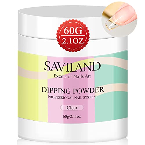 SAVILAND Clear Dip Powder - 2.1 oz/ 60g Dipping Powder Clear Nails Dip Powder Set for French Nail Art Starter Manicure, Strengthen Nail, Easy for Nail Beginners to Use No Nail Lamp Needed