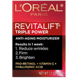 L'Oreal Paris Revitalift Triple Power Anti-Aging Face Moisturizer, Pro Retinol, Hyaluronic Acid & Vitamin C to Reduce Wrinkles, Firm & Brighten Skin, 1.7 Oz