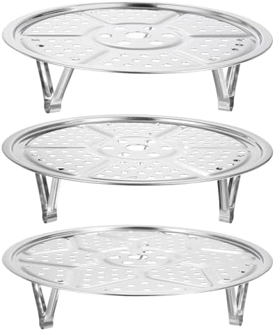 uxcell 3pcs Stainless Steel Steamer Rack with Stand, 7.9 Inches/8.6 Inches/9.5 Inches Pot Steaming Tray for Steamer Cookware Instant Pressure Cooker