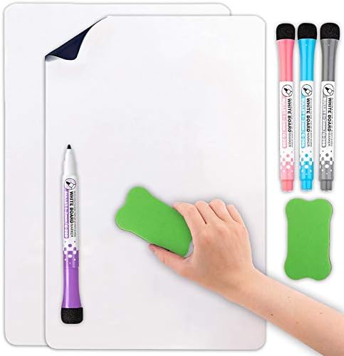 Magnetic White Dry Erase Board Fridge 2 Pack 13”X20” Refrigerator Mini Whiteboard Planner & Organizer with Stain Resistant Technology - Includes 4 Markers and 2 Eraser with Magnets