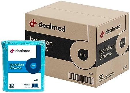 Dealmed Blue Isolation Gown – Disposable Medical Gowns, Latex-Free, Perfect for Hospitals, Medical Facilities, and Physicians’ Offices (Case of 50)