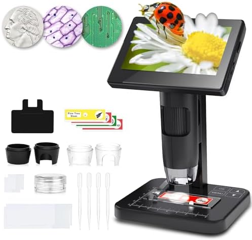 Digital Microscope for Adults and Kids, 5.0'' Screen, 1000x Coin Magnifier with Light, Taking Photos and Videos, Suitable for Observing Cells, Error Coins, Soldering Joints, Specimens
