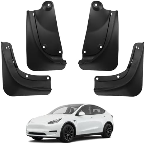 BASENOR 2025 Upgraded Tesla Model Y Mud Flaps Splash Guards Vehicle Sediment Protection No Drilling No Tape Mudflaps Tire Protector Mudflaps All Weather Tesla Exterior Accessories (Set of 4)