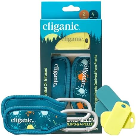 Cliganic Mosquito Repellent Pack (2 Clips + 4 Refill Pellets) - Natural DEET-Free, Essential Oil Infused