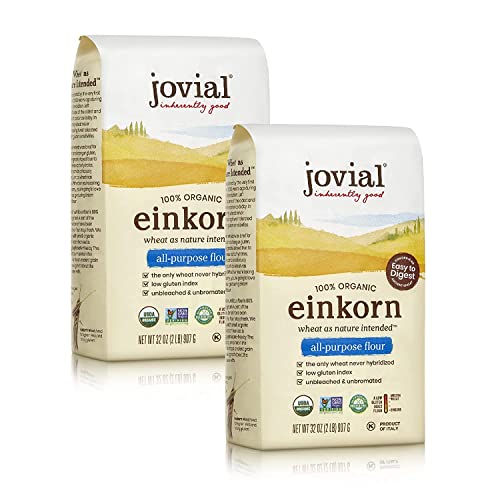 Jovial Organic Einkorn Unbleached All Purpose Flour - Bread Baking Flour for Sourdough, High Protein, Non-GMO, Organic Pizza & Pasta Flour, European Italian Flour, Glyphosate Free - 32 Oz, 2 Pack