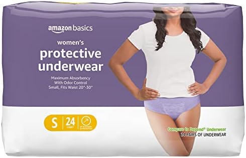 Amazon Basics Women's Protective Underwear, Incontinence & Postpartum, Maximum Absorbency, Small, Lavender, 24 Count, (1 Pack of 24)