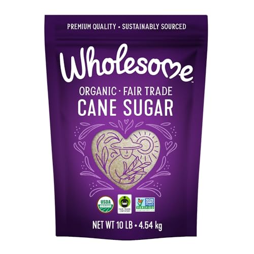 Wholesome Sweeteners 10-Pound Organic Cane Sugar, Fair Trade, Non GMO, Gluten Free, Pure & Vegan, for Baking and Sweetening