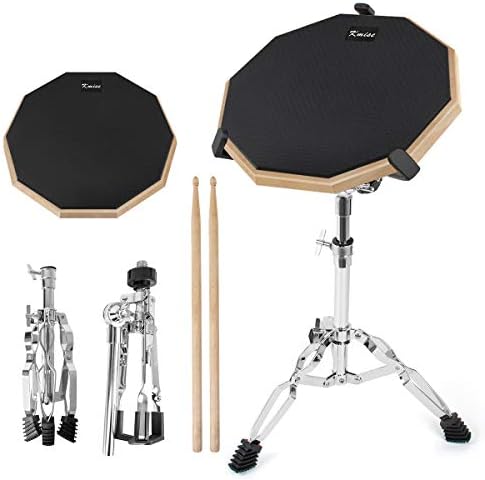 Practice Drum Pad, 12 Inch Exercise Pads Set Mat for Adult Kids with Snare Drums Stand Double Sided Drumsticks Black