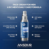 ANSDUR Face Cream for Men: Mens Face Moisturizer, Eye bags Treatment for Men, Anti Aging Face Cream - 6 in 1, After Shave Lotion for Men, Advanced Formula 1.7oz