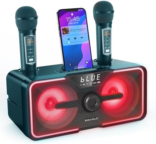 Karaoke Machine with 2 UHF Wireless Microphones for Adult and Kids