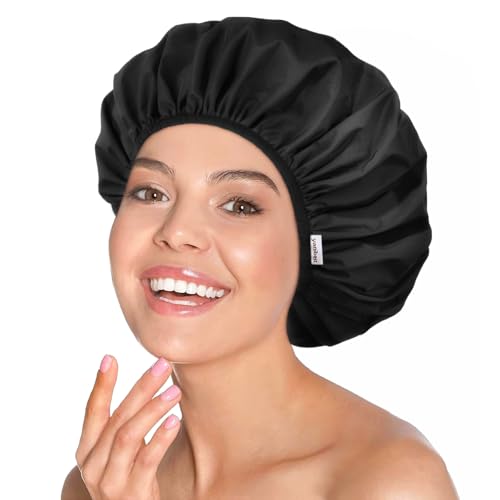 Yanibest Waterproof Shower Cap for Women, Reusable Double Layer Shower Cap, Non-Slip Shower Cap for Most Hair Types, One Size