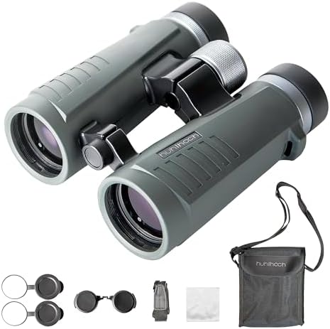High Power 10x42 Binoculars for Adults, Rubber Armor Full-Size with Metal Center Focus Knob, Wild Field of Vision and Tripod Adapatable, Portable to Bird Watching, Hunting with Strap & Bag