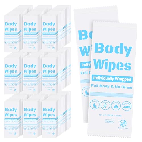 100Pcs Disposable Body Wipes, 7.8 x 9.8 inch Individually Wrapped Bath Wipes for Women Men in Bulk, No Rinse-Free Large Body Bath Shower Wipes for Home Travel Hotel Outdoors Camping After Gym (White)