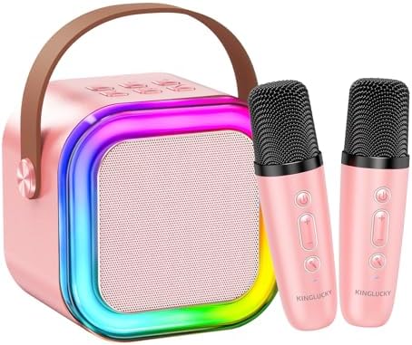 TOP Karaoke Machine for Kids Girlfriend (with 50,000+ Songs) Valentines Birthday Gifts Toys for Ages 3-12+, Portable Mini Karaoke Machine with 2 Wireless Karaoke Microphones, Pink